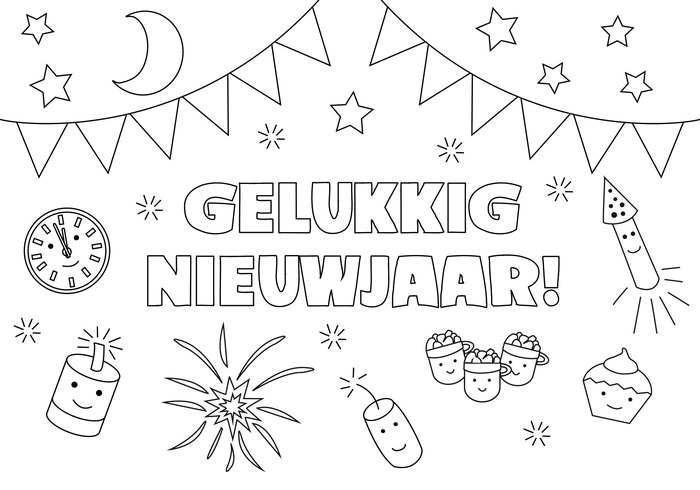 Kleurplaat gelukkig nieuwjaar 2023